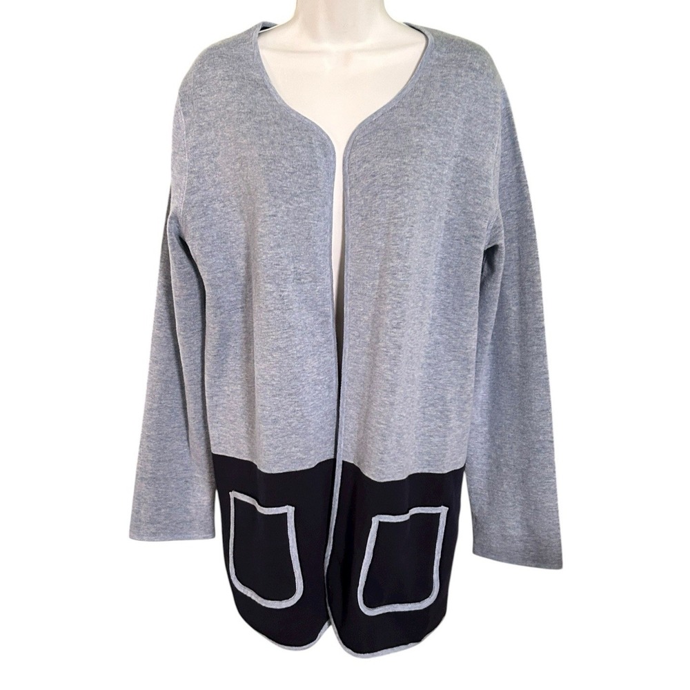 Reversible Open Front Colorblock Pockets L/S Cardigan Womens Size Large Blue